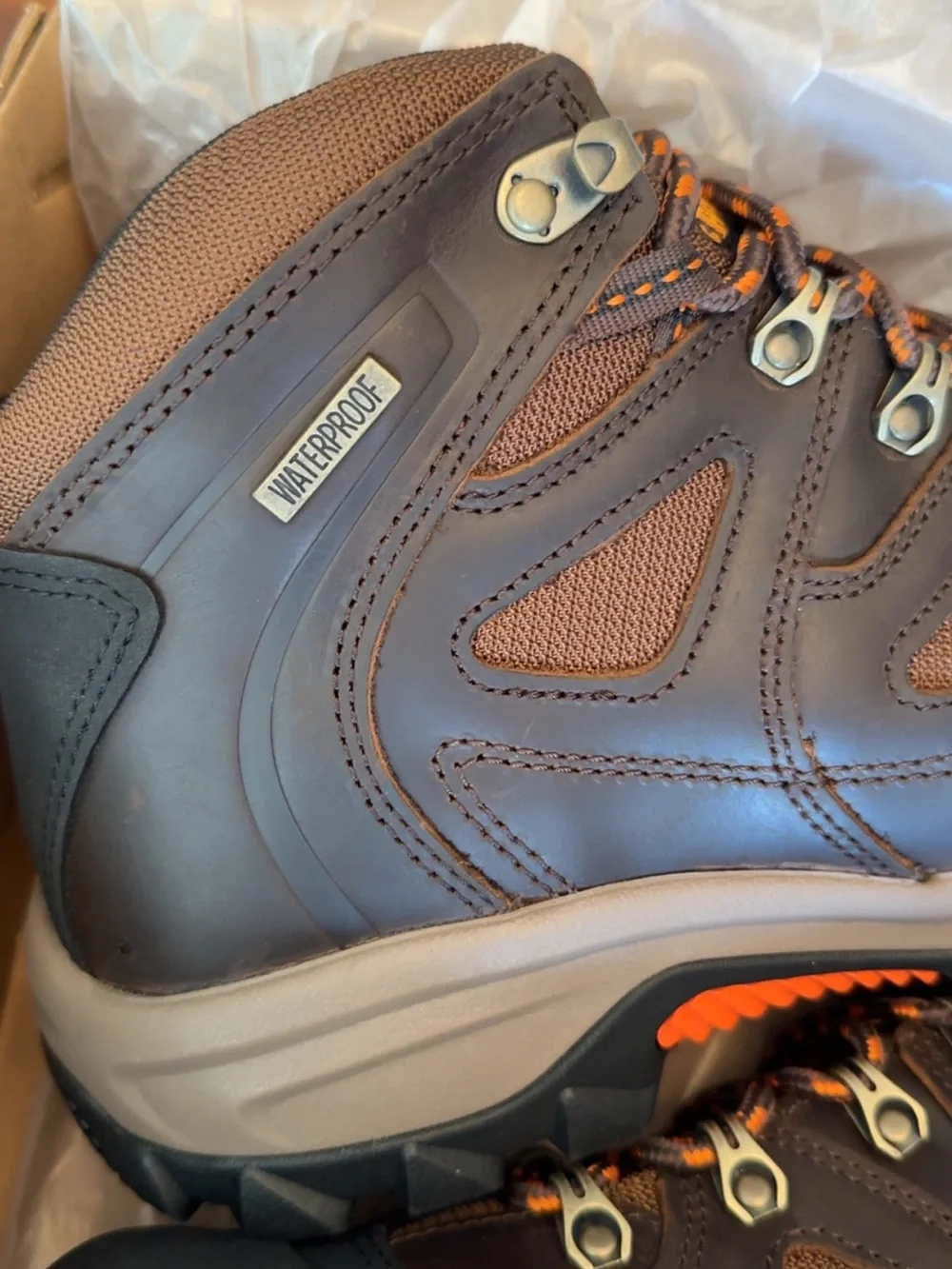 Brahma Brown and Black Waterproof Hiking Boot with Orange Accents